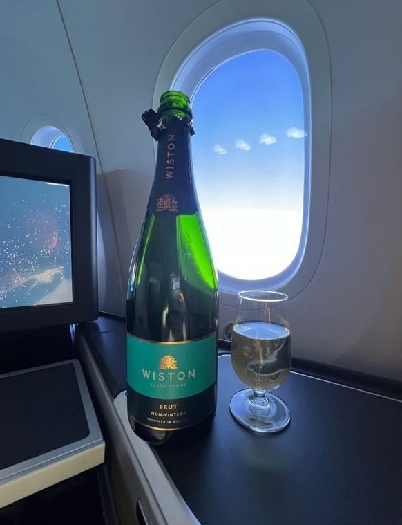 Wiston Brut NV English Sparkling Wine in the air with British Airways