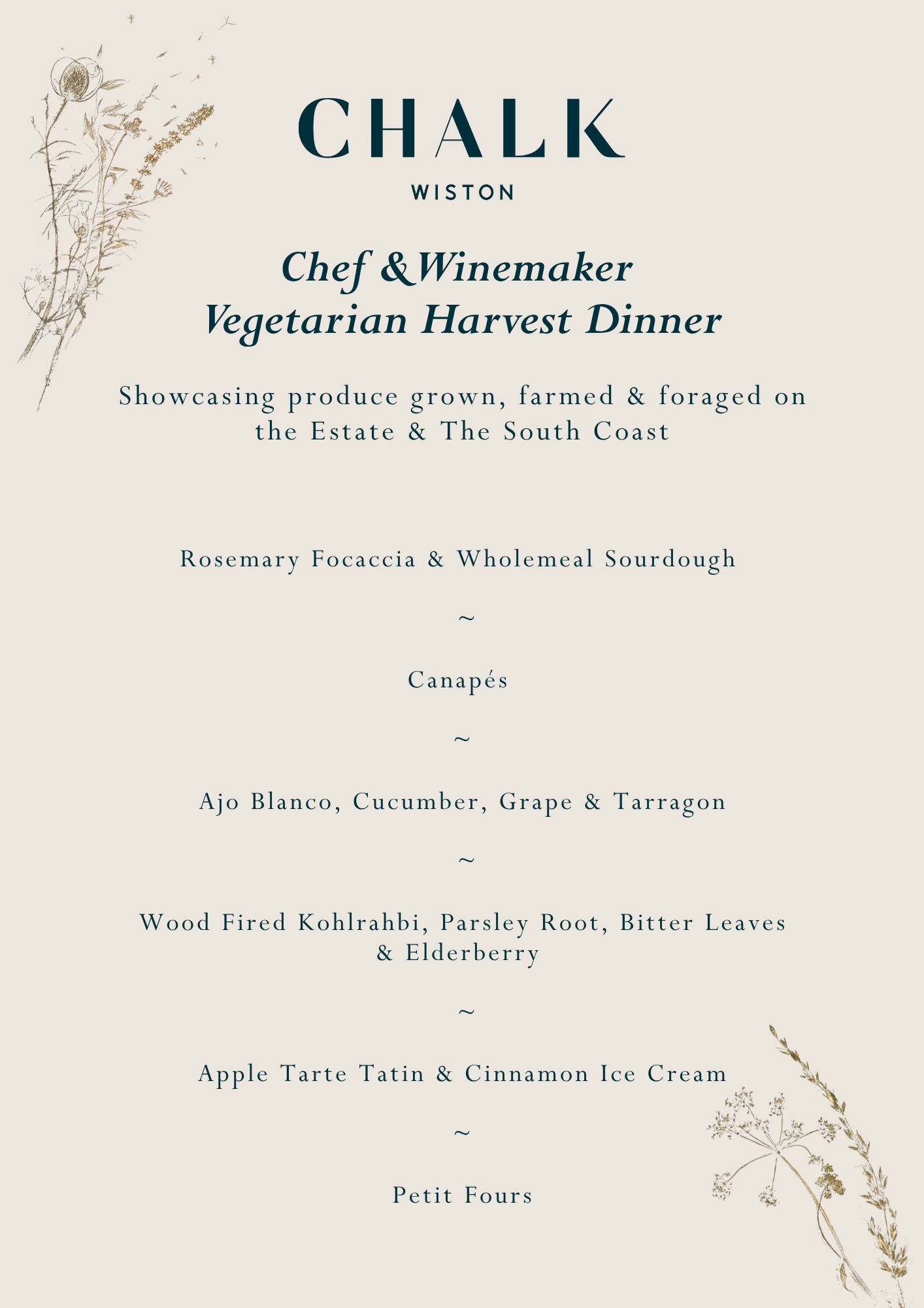 Chalk Restaurant at Wiston Estate_ Chef & Winemaker Vegetarian Harvest Dinner Menu