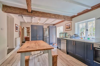 Kitchen view at green farmhouse, Sussex, Property to let